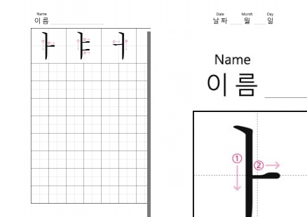 Tracing letters - Printable Stroke Order of Korean Hangul Paper - ㅏㅑㅓㅕ