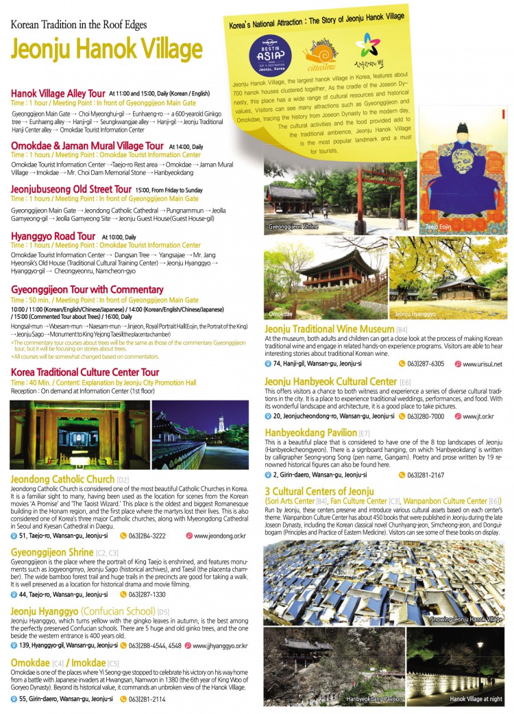 Recommended tour courses of Jeonju Hanok Village